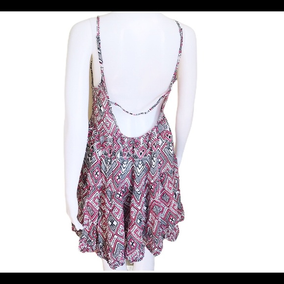 FUN & FLIRT Tribal Print Spaghetti Strap Caged Back Mini Dress Pink Size Medium - Picture 3 of 11